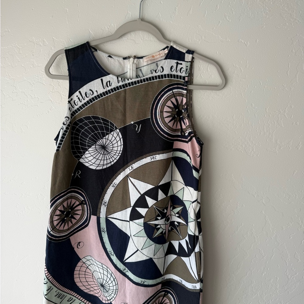 Tory Burch Constellation Sleeveless Linen Blend Compass A-Line Dress Size Medium